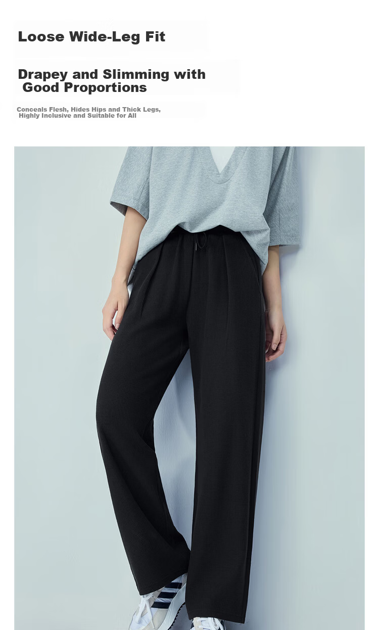 Giordano Women's Waffle Knit Loose Fit Sweatpants with Pleats, Drawstring Elastic Waist Casual Wide Leg Pants 13416251 7