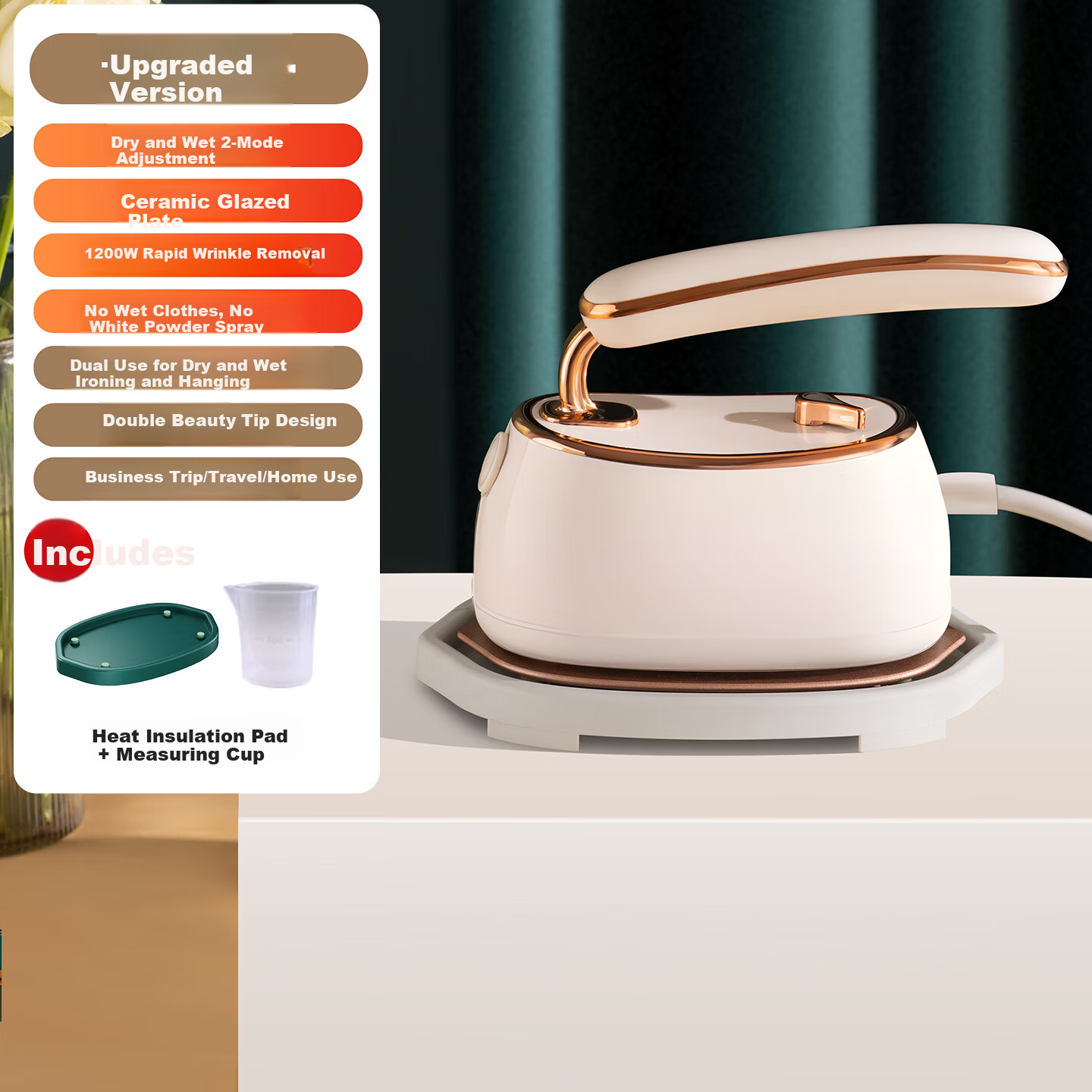AUX Handheld Garment Steamer Home Small Ironing Machine Steam Iron Portable Dormitory Clothes Steamer ADY-22A298A Cream White Upgraded Version (Ceramic Glazed Plate)
