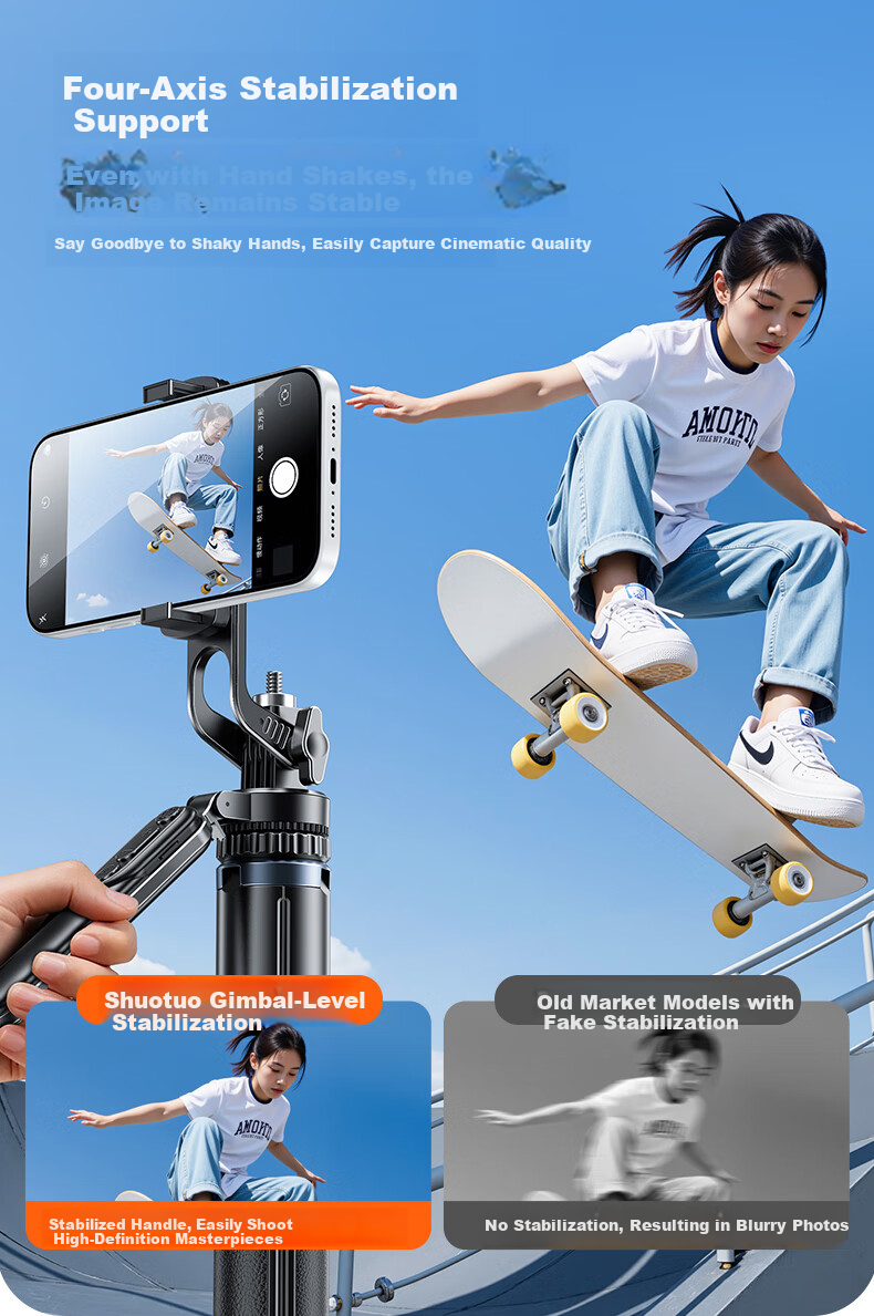 Shuotu [Zoom Mini Tripod] Selfie Stick, Phone Stand, Floor-Standing Live Streaming Stand, Handheld Portable Travel Gadget, Zoomable Photography Tool, 360° Rotatable 10