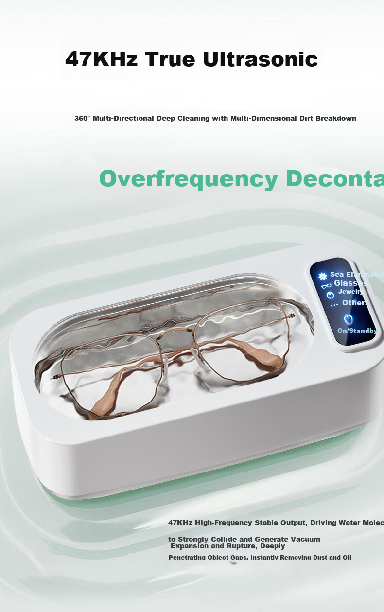 HYUNDAI Ultrasonic Cleaner Glasses Cleaner Fully Automatic Portable Home Use High-Frequency Cleaning Machine for Glasses Braces Watches Jewelry Large Capacity Low Noise Gift 7