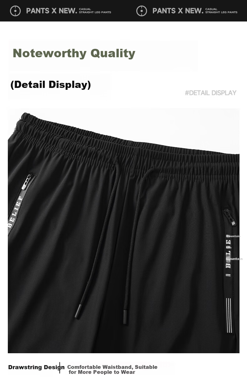 Warrior Men's Summer Thin Casual Pants Straight Wide-Leg Ice Silk Sports Versatile Long Pants 13