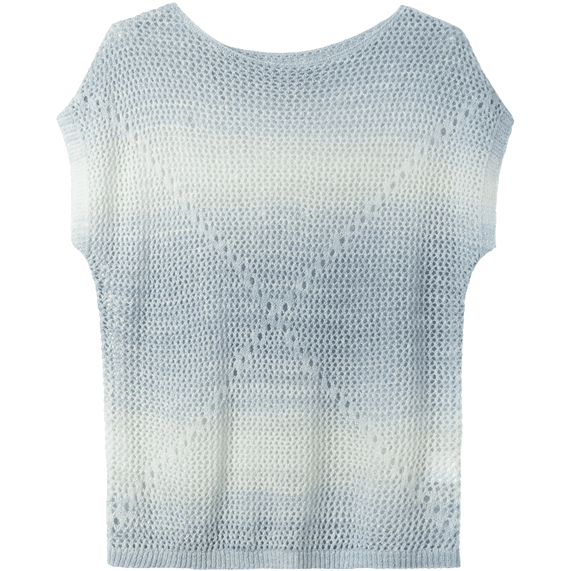 Demana [Galaxy Whisper] Summer Off-Shoulder Raglan Hollow Jacquard Irregular Gradient Slimming Knit Top for Women Premium