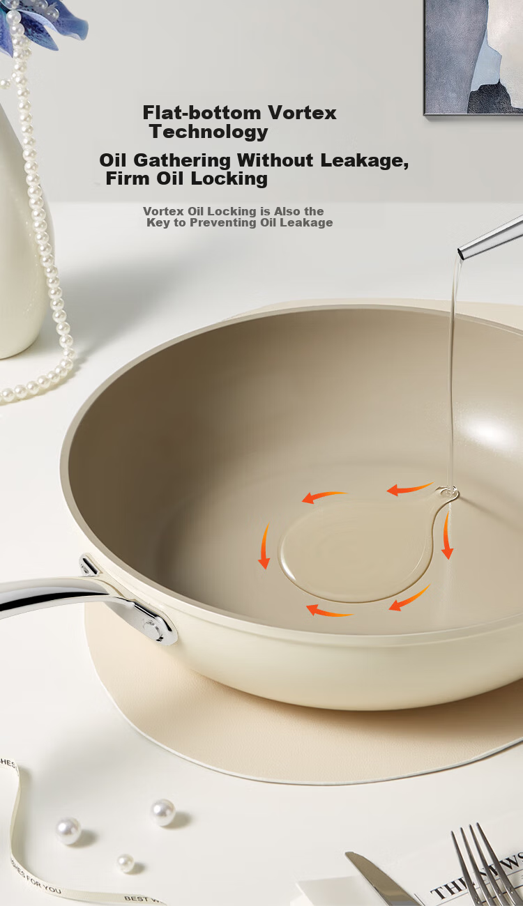 Hongchu Ceramic Non-Stick Deep Frying Pan 28cm Flat Bottom Stir-Fry Pan for Home Use Compatible with Induction Cooker and Gas Stove 6