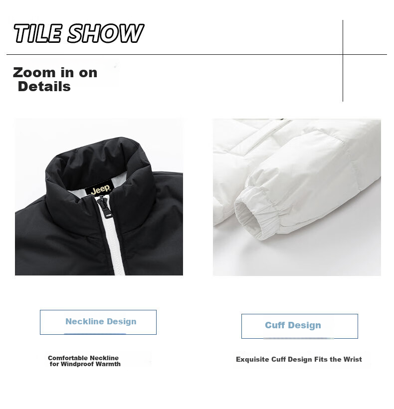 JEEP Men's Winter Down Jacket New Windproof Warm Casual White Duck Down Stand Collar Cold-Resistant Coat 4
