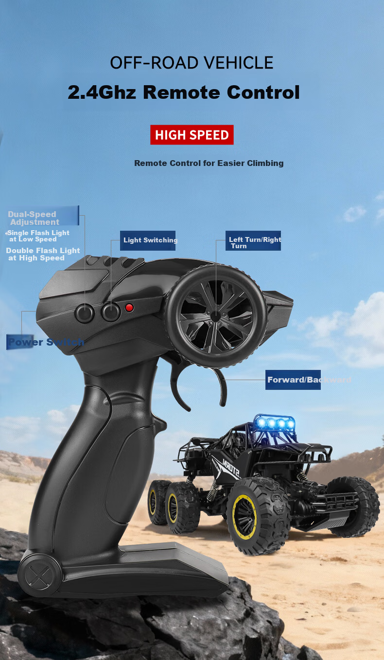 Kailesi 50cm Silver 6-Wheel 6WD Off-Road Alloy RC Remote Control Toy Car Dual-Speed Boys Birthday Gift 10