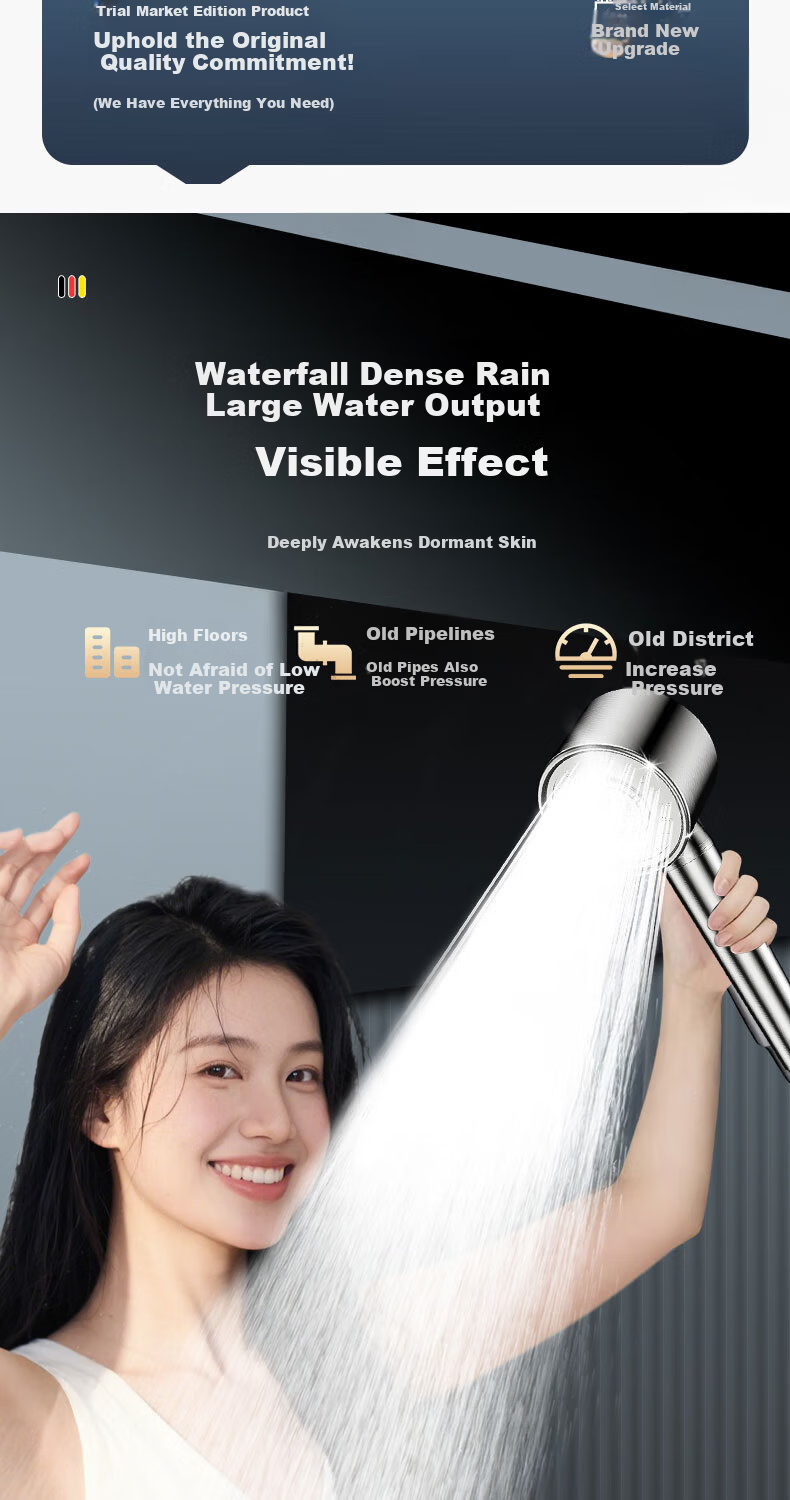 Del 28-Year Brand 304 Stainless Steel Pressure-Boosting Durable Shower Head Home Bath Handheld Sprayer 1305 4