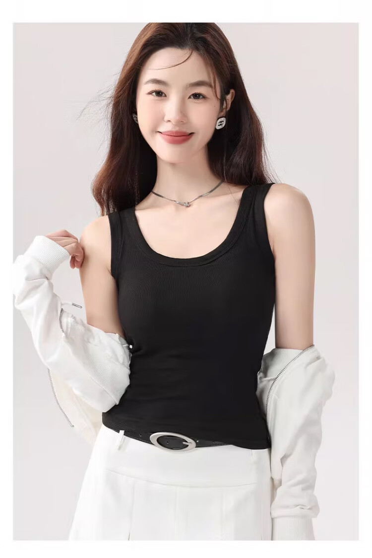 Caiyue Women's Spring Summer Thin Breathable Slim Fit Ribbed Sleeveless Wide Shoulder Tank Top with Side Coverage High Elasticity 14