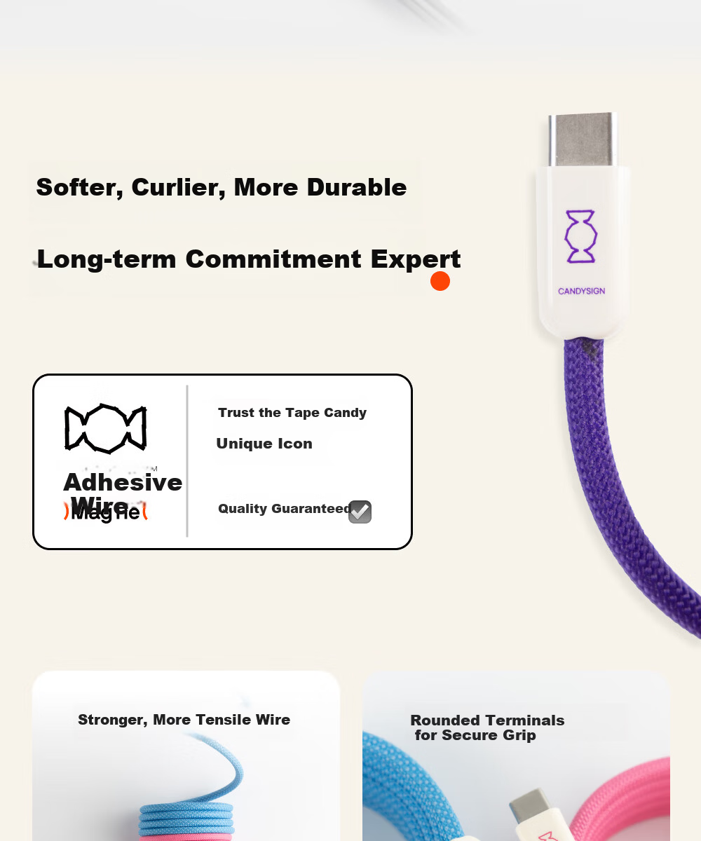 CANDYSIGN Sugar Factory Cloud Line Hard Candy Full Magnetic Adhesive 100W C-C Cloud Blue Apple Charging Cable Data Cable Fast Charge Type-C iPad Laptop 14