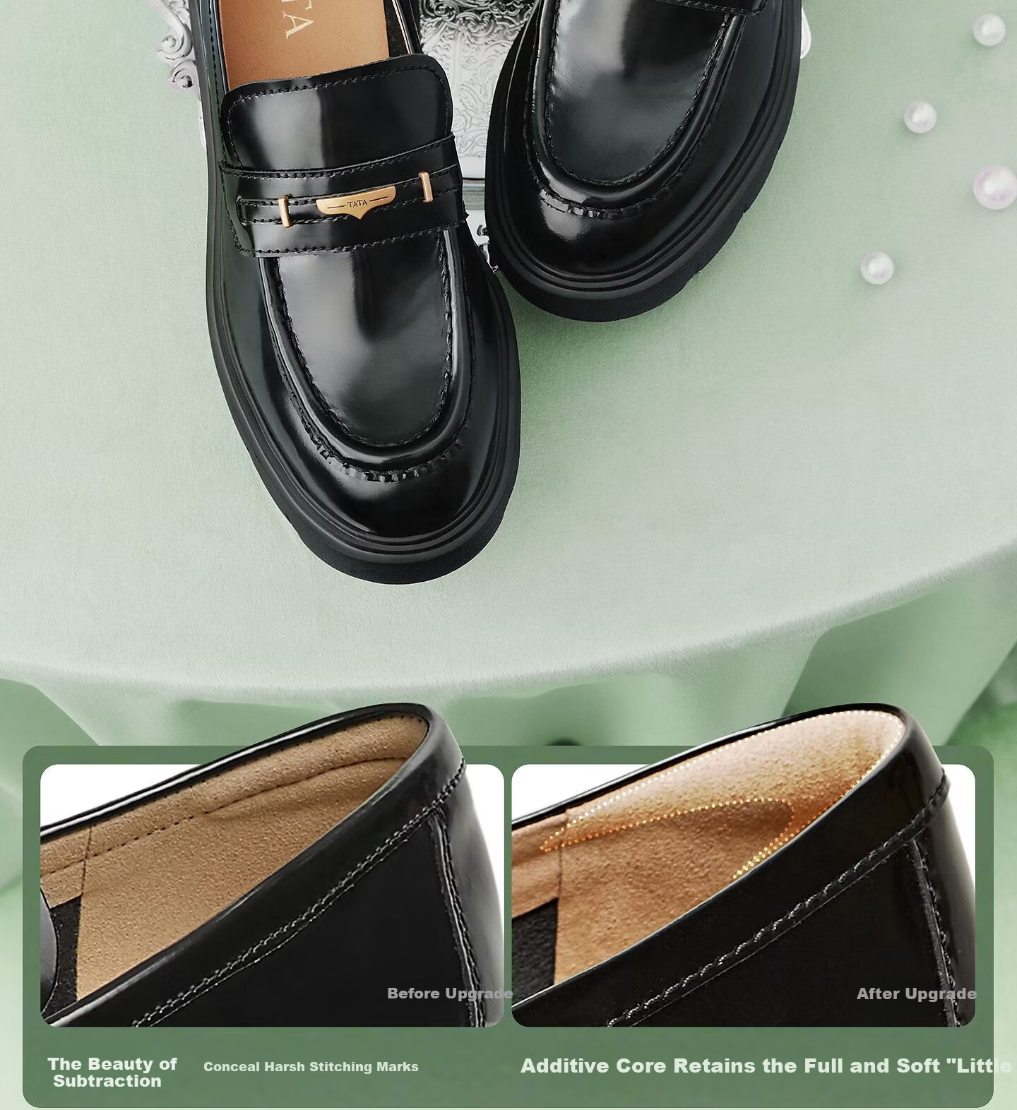 TATA Lu Yuxiao's Magic Detective Thick-Soled Loafers, British Style Genuine Leather Shoes, Black, Size 38 15