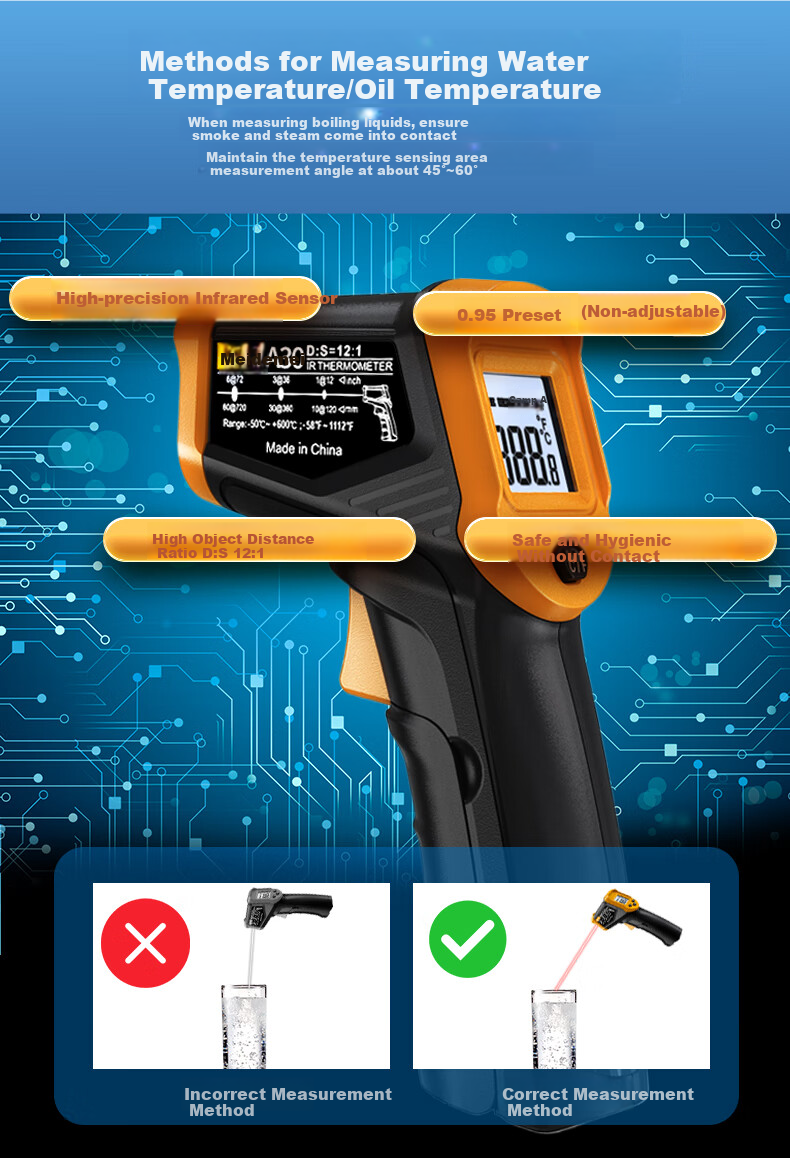 Meidemei Infrared Thermometer High-Precision Temperature Gun Industrial Kitchen Baking Oil Thermometer Water and Milk Thermometer A30 5