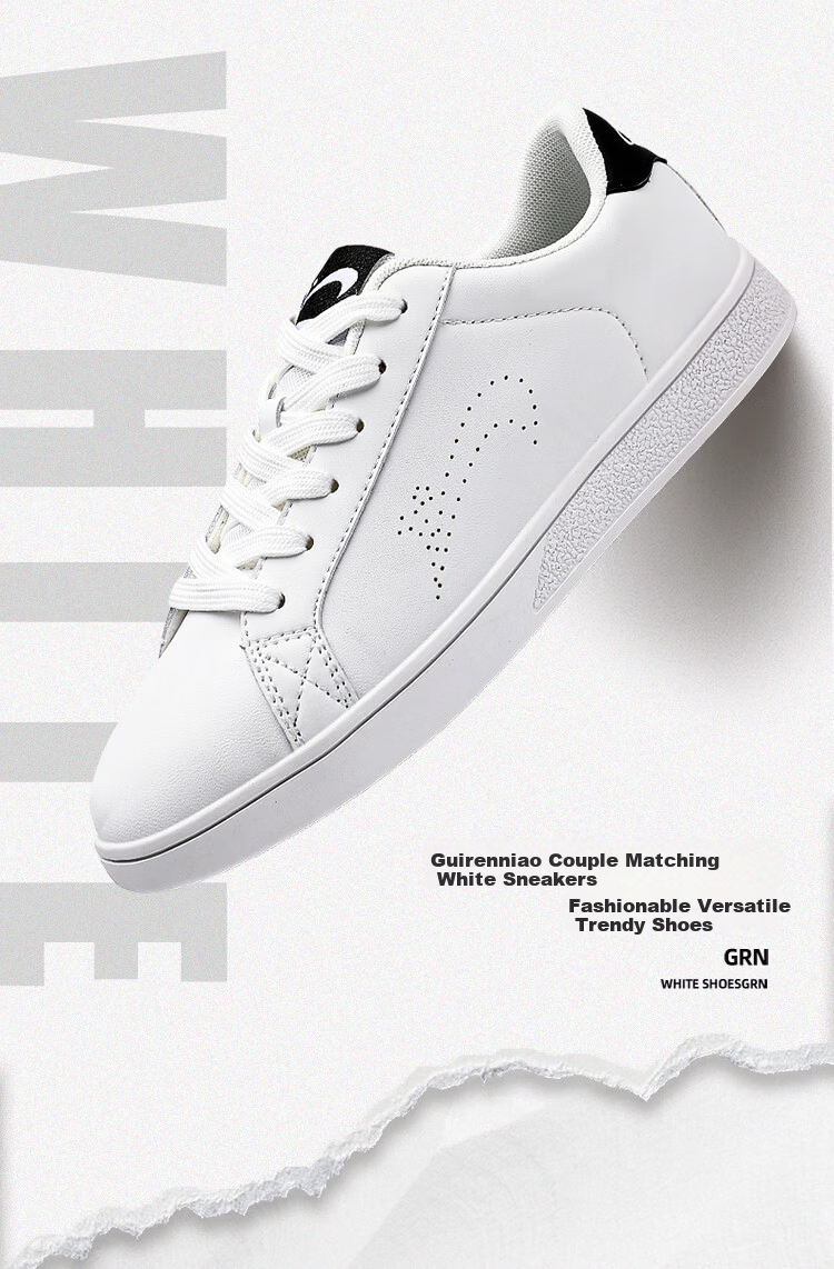 Guirenniao Casual Couple Sneakers Summer Women's Sports Versatile White Shoes Men White/Black Size 35 1