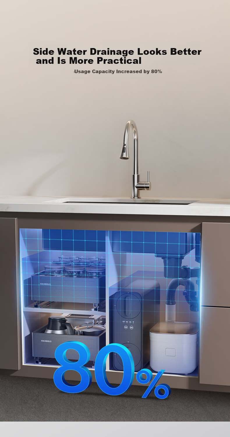 HIGOLD H1 Series Stainless Steel Slag Collection Roll-up Sink with Multifunctional Pull-out Faucet 60*43cm 12