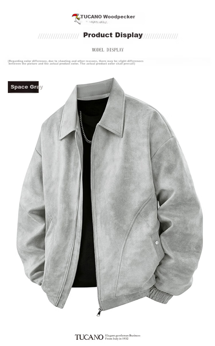 TUCANO Men's Spring Autumn Jacket Suede Loose Retro Workwear Casual Shirt Black L 6