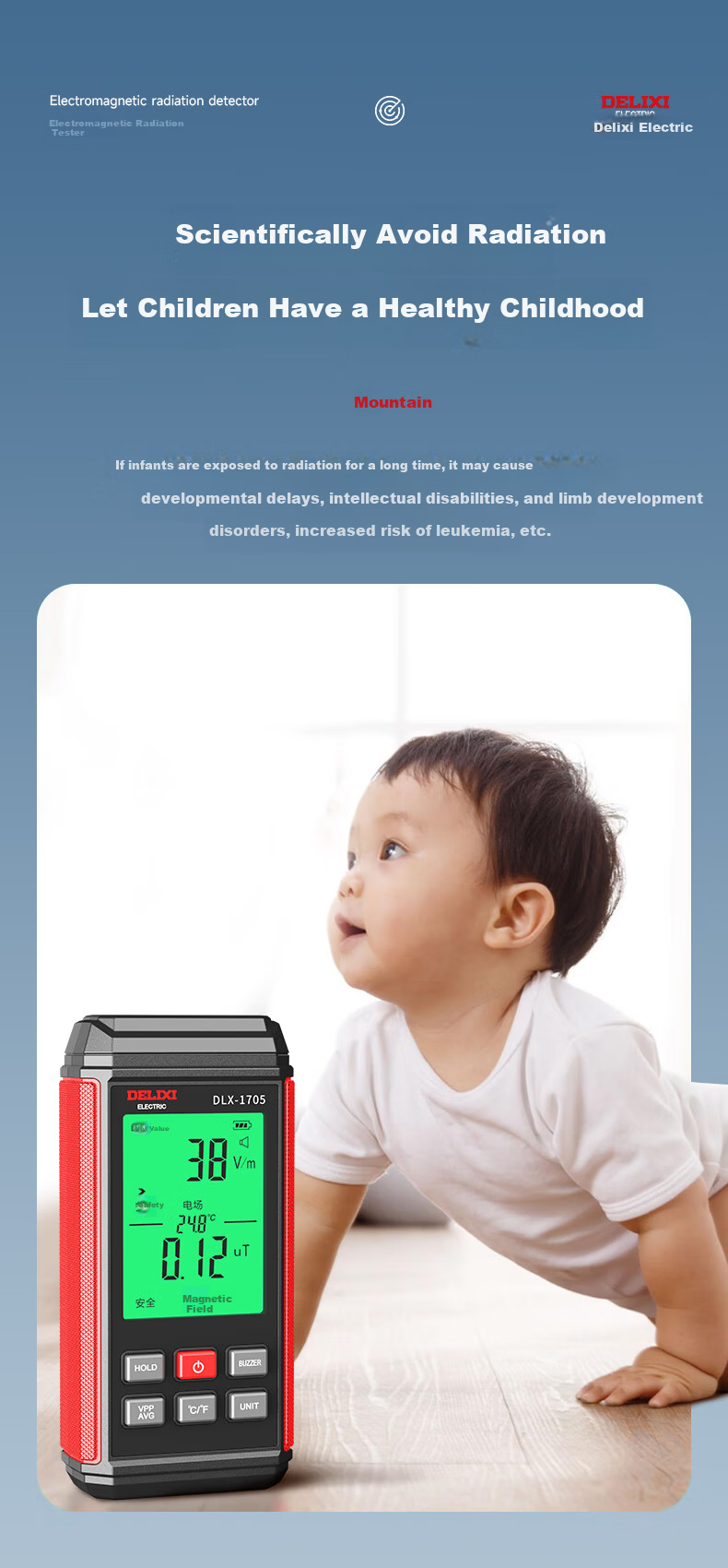 DELIXI ELECTRIC Electromagnetic Radiation Detector High-Precision High-Frequency Electromagnetic Field Microwave Radiation Tester Home Electromagnetic Detector 8