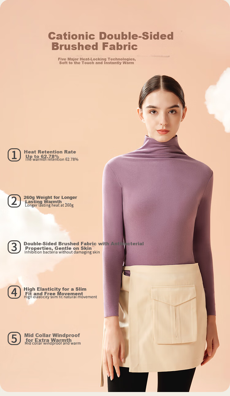 MiiOW New Women's Thermal Base Layer Autumn Winter Warm Innerwear Semi-High Neck Pink Purple XL 5