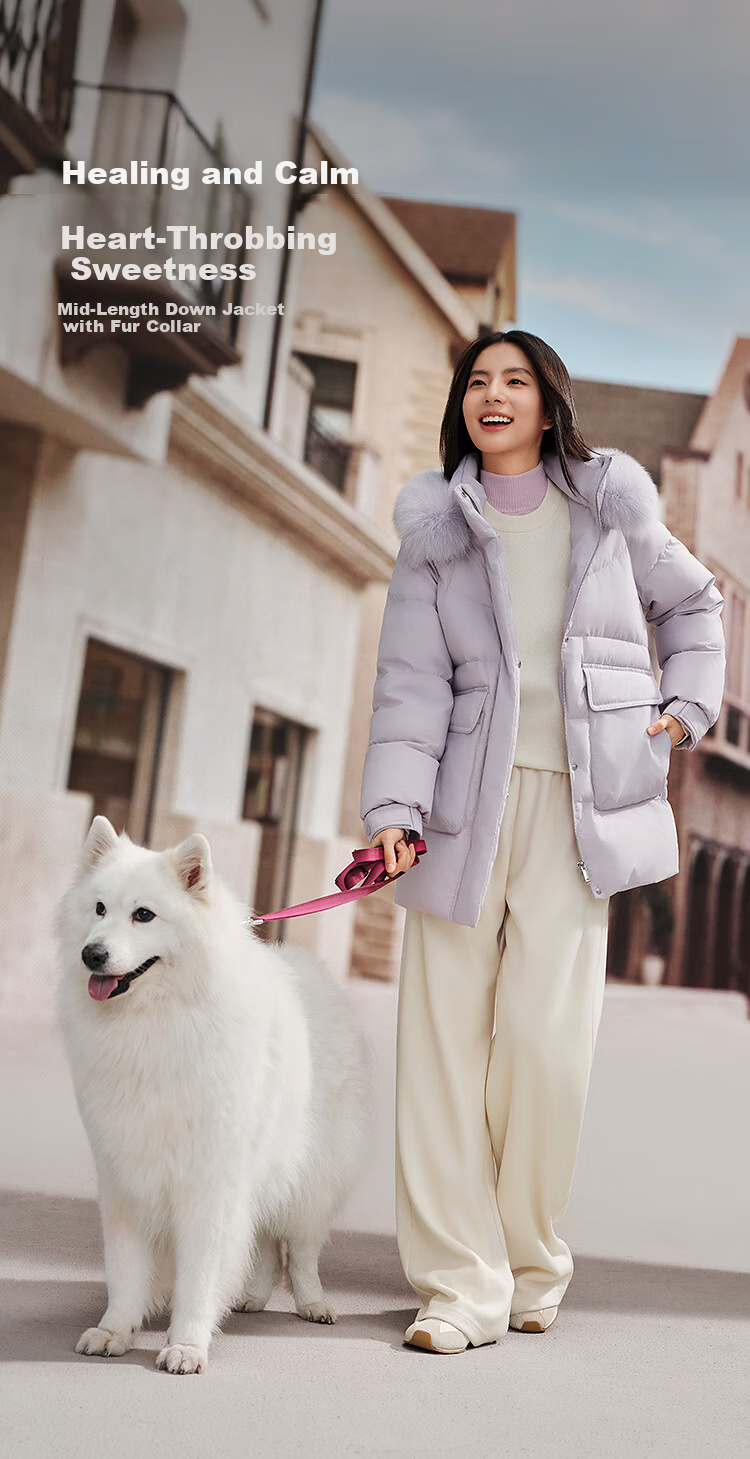 Bosideng Off-Season Women's 90% Down Thickened Stand Collar Loose Mid-Length Large Fur Collar Mall-Style Down Jacket 1