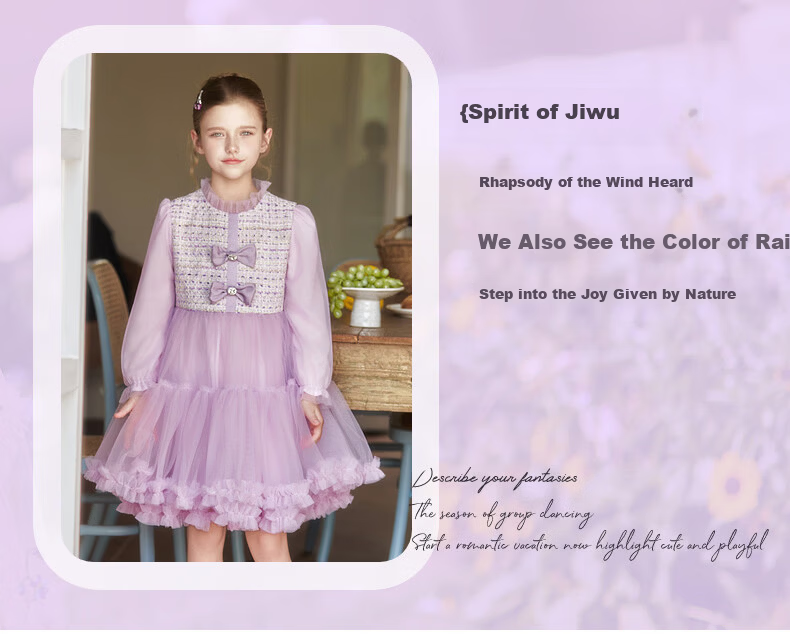 Fulomi Girls' Dress 26 Spring Sweet Stylish Mesh Princess Dress Birthday Party Dress Purple 110cm 1