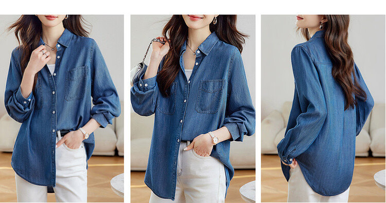 Demana [100 Lyocell] Spring Vintage Casual Lapel Shirt Commuter Loose Long Sleeve Blouse for Women 6
