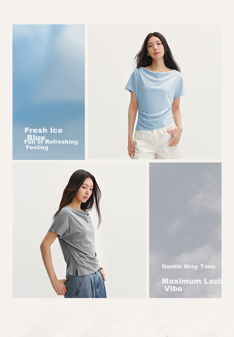 Semir Chen Duling Women's Short Sleeve T-Shirt 2026 Summer Crop Off-Shoulder Waist Slim Atmosphere Top 109326100005 2