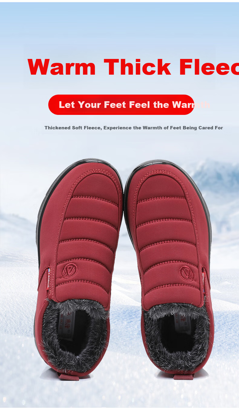 Anglerfish Old Beijing Cloth Shoes Winter Women's Middle-aged and Elderly Mom Fleece Thickened Warm Non-slip Cotton Shoes A8006 Red 36 2