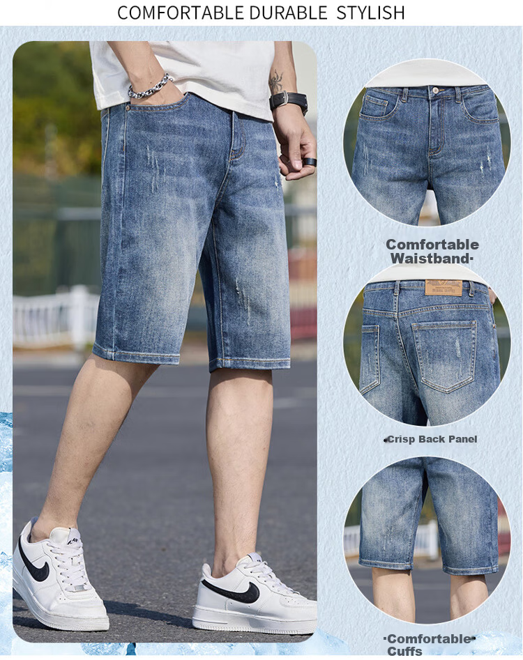 JEANSWEST OUTDOOR Men's Shorts, Summer Casual Breathable Comfortable Denim Knee-Length Pants, Trendy Fashion Outdoor, Faded Blue, Size 29 2