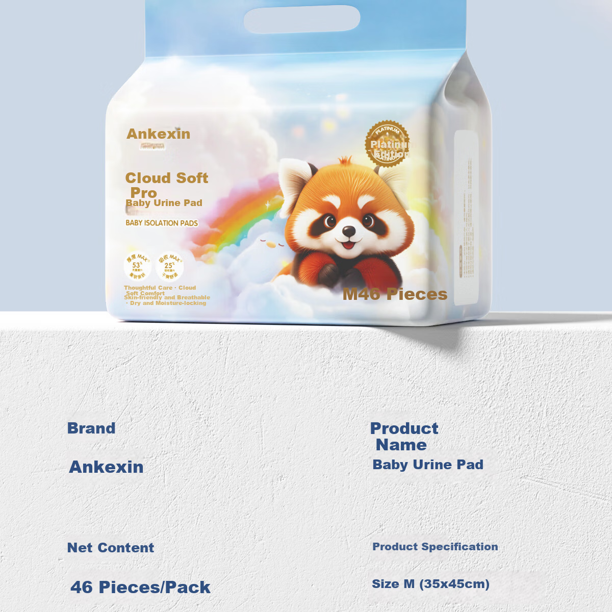 Ankexin Disposable Baby Newborn Thickened Nursing Pads Soft Upgraded Skin-Friendly Leak-Proof 46pcs 35*45cm 20