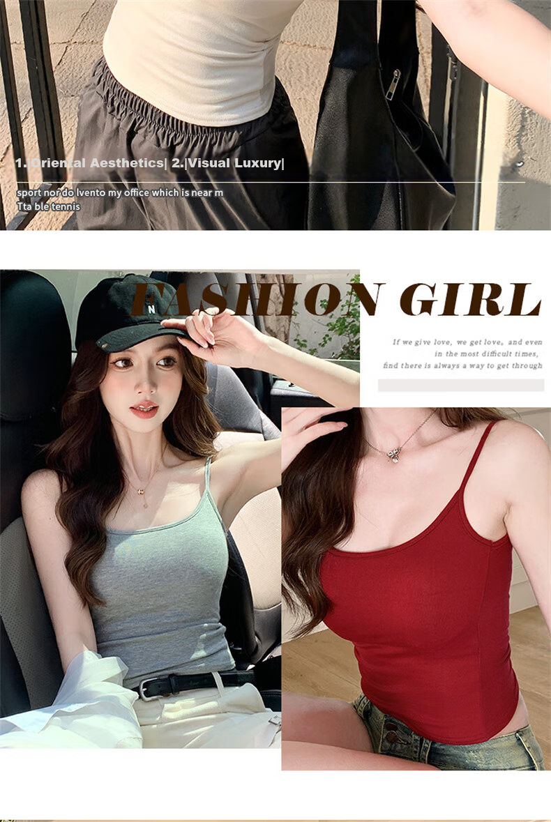 LangSha Red Spaghetti Strap Women's New Padded Sexy Sleeveless Tank Top Outerwear Qi Ji Red Shirt 6