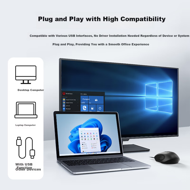 Lenovo Ecosystem Brand Yinen Wired Mouse for Home and Business Office Desktop/Xiaoxin/Rescuer Compatible USB Plug and Play Wired Mouse Black M300