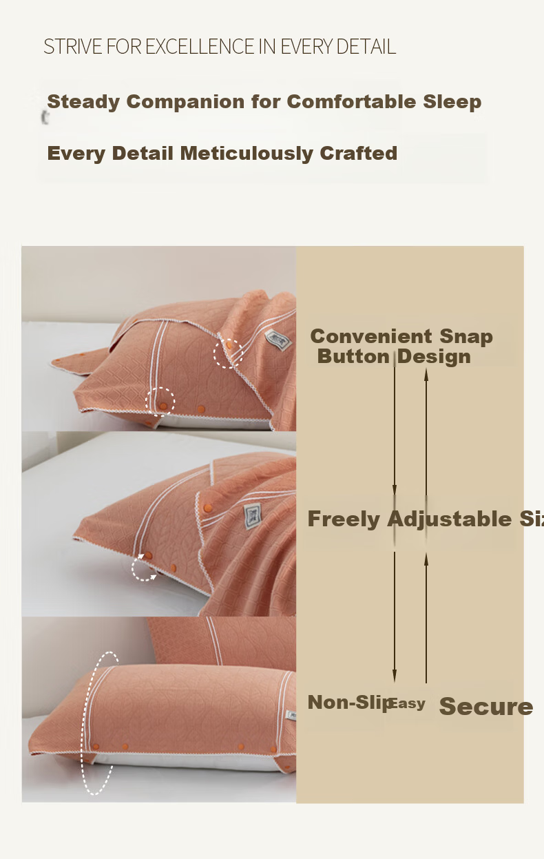 Hengyuanxiang Magic Pillowcase and Towel Set Pure Cotton Non-Slip Buckle Memory Pillowcase Amber Orange Pair 2