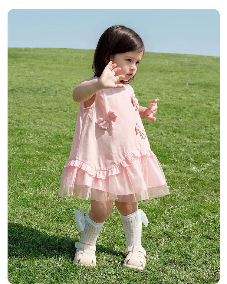 Balabala Baby Dress Infant Dress Children's Princess Dress 2026 New Summer Breathable Sweet Mesh Splicing 26