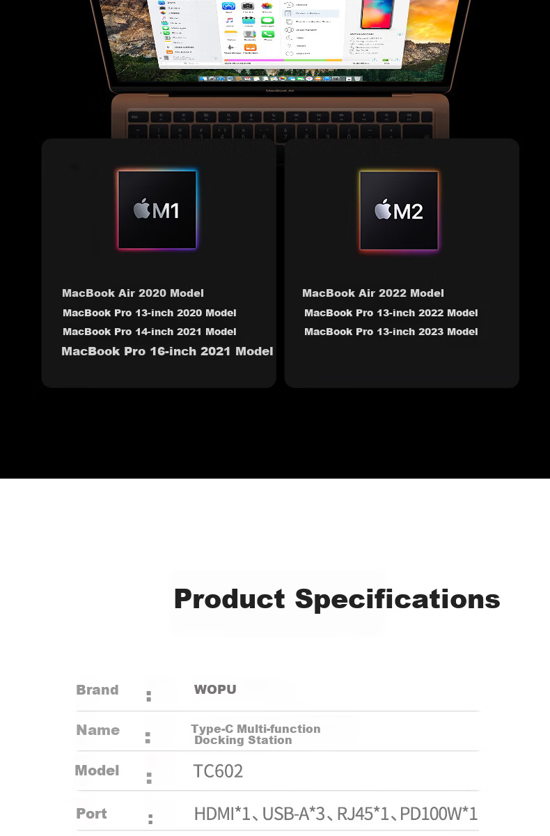Wopul Type-C to Gigabit Ethernet Dock USB-C Hub HDMI Adapter 4K60Hz RJ45 Network Cable Converter for Huawei Apple MacBook Laptop 17