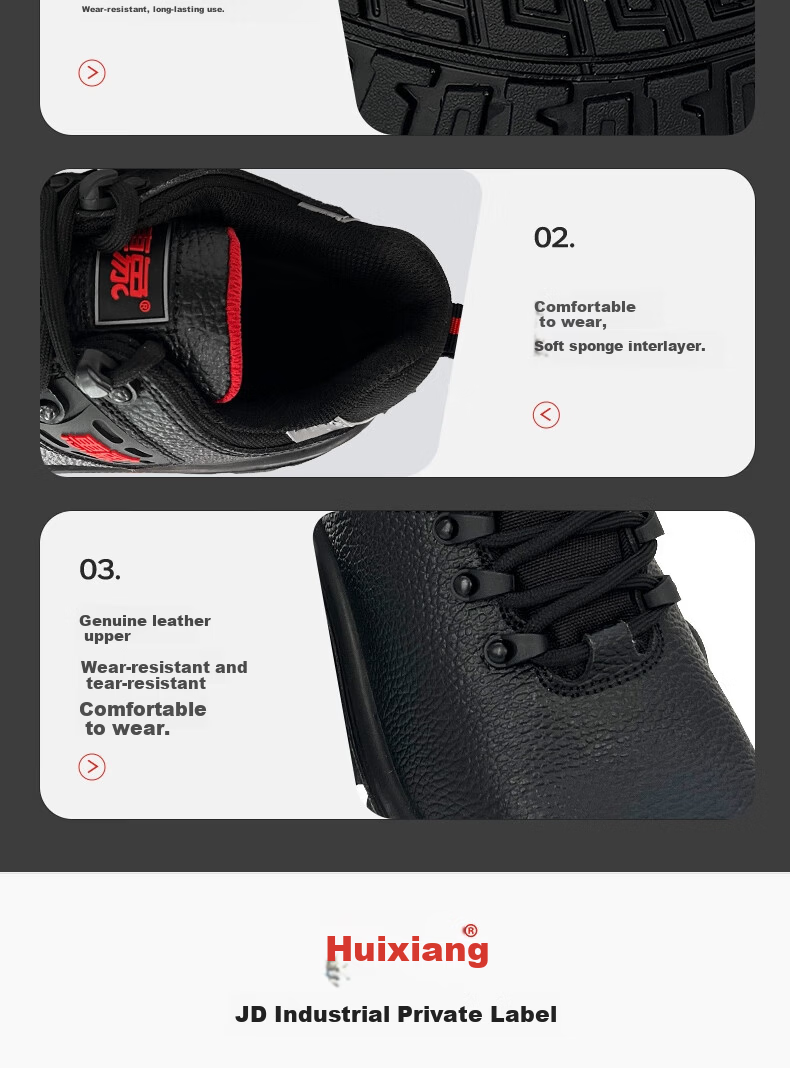 Huixiang JD Industrial Private Label Labor Protection Shoes Low-Cut Leather Multifunctional Safety Shoes ESD Anti-Static Anti-Smash Anti-Puncture 130201 Size 45 EU CE Certified 15