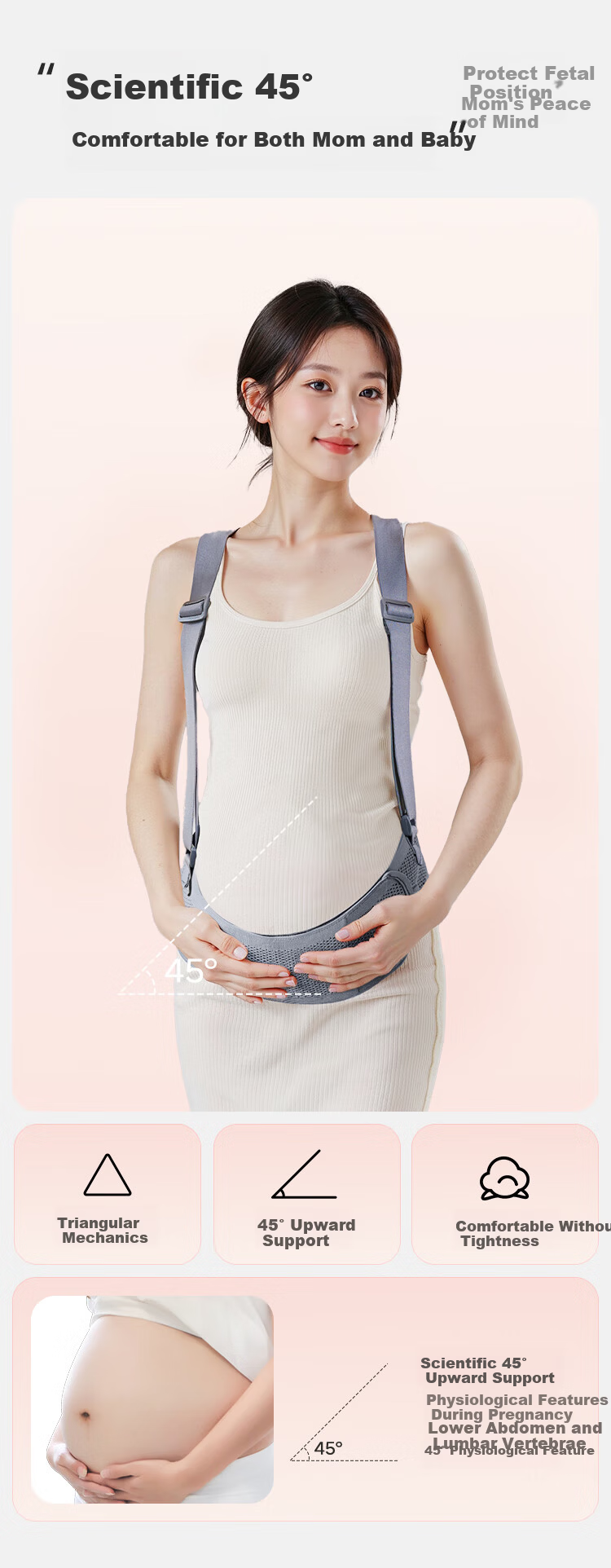 JD Jingzao Maternity Support Belt for Pregnant Women, Mid to Late Pregnancy, Anti-Displacement, Waist Support, Lightweight, Breathable, Adjustable, Gray L 9