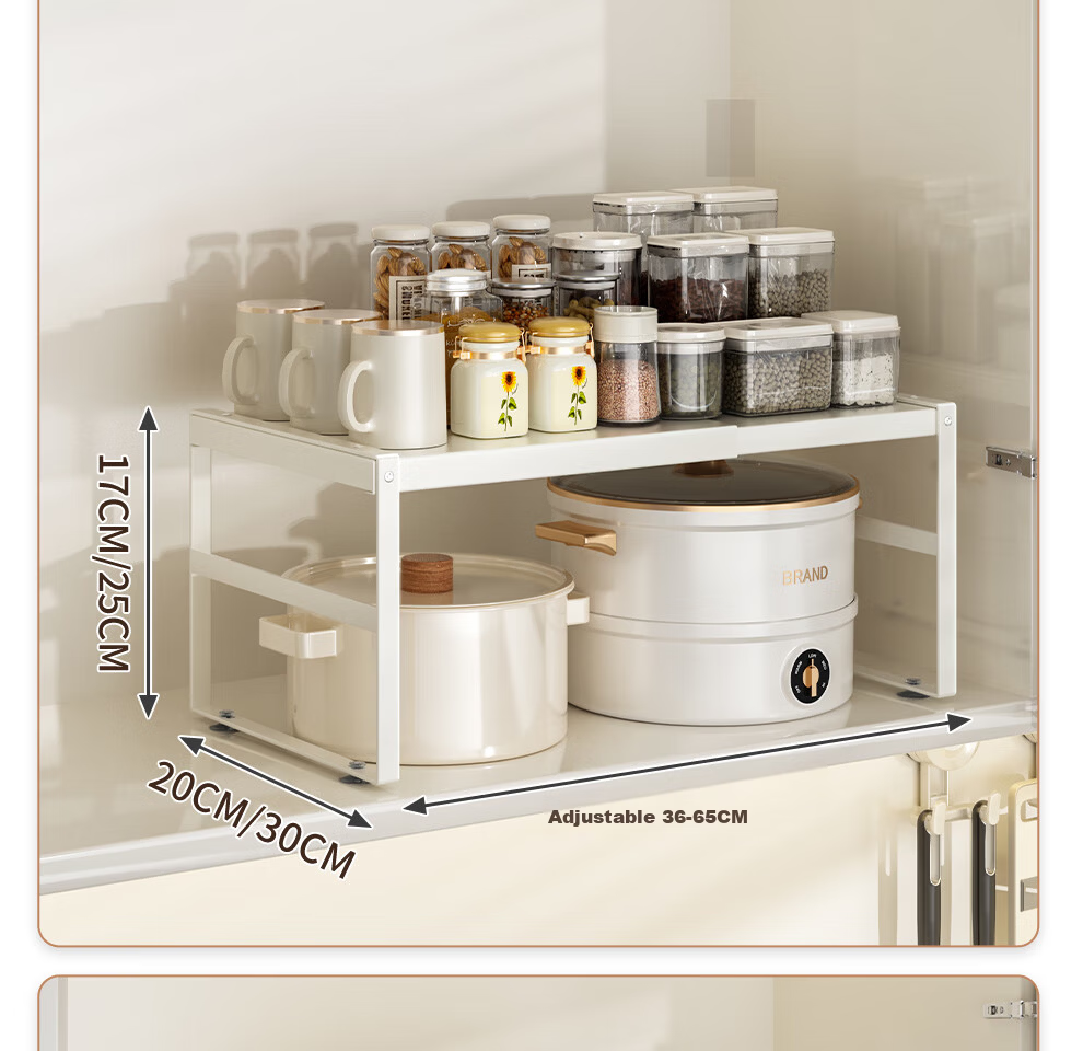 Jiabaili Adjustable Kitchen Storage Rack Countertop Cabinet Shelf Layered Rack Spice Organizer Pot Rack Desktop Small Shelf 27