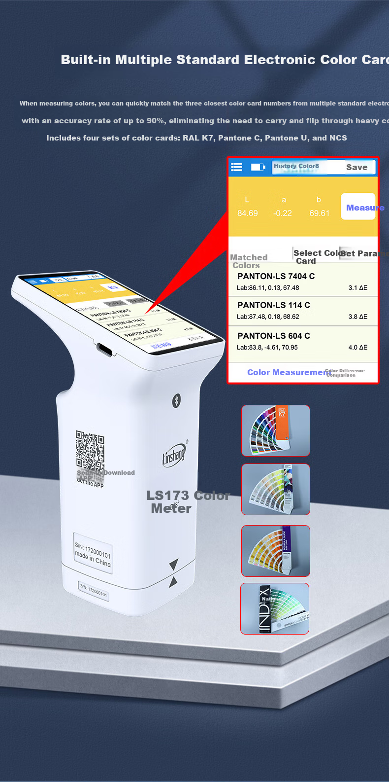 Linshang Bluetooth Touchscreen Colorimeter LS173 Hardware Paint Plastic Metal Surface Color Difference Meter Colorimeter 8