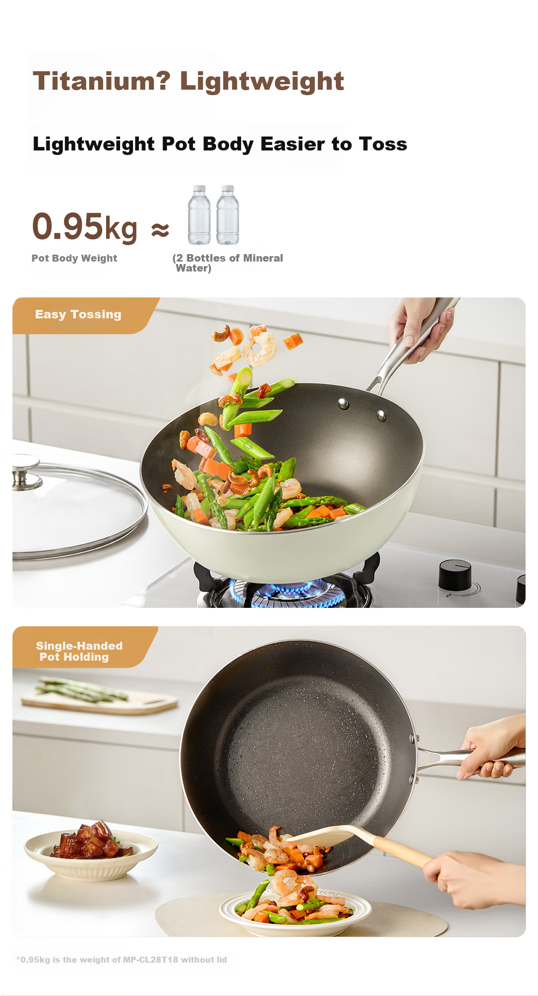 Midea Non-Stick Titanium Wok 30cm Flat Bottom Frying Pan Compatible with Induction Cooker 7