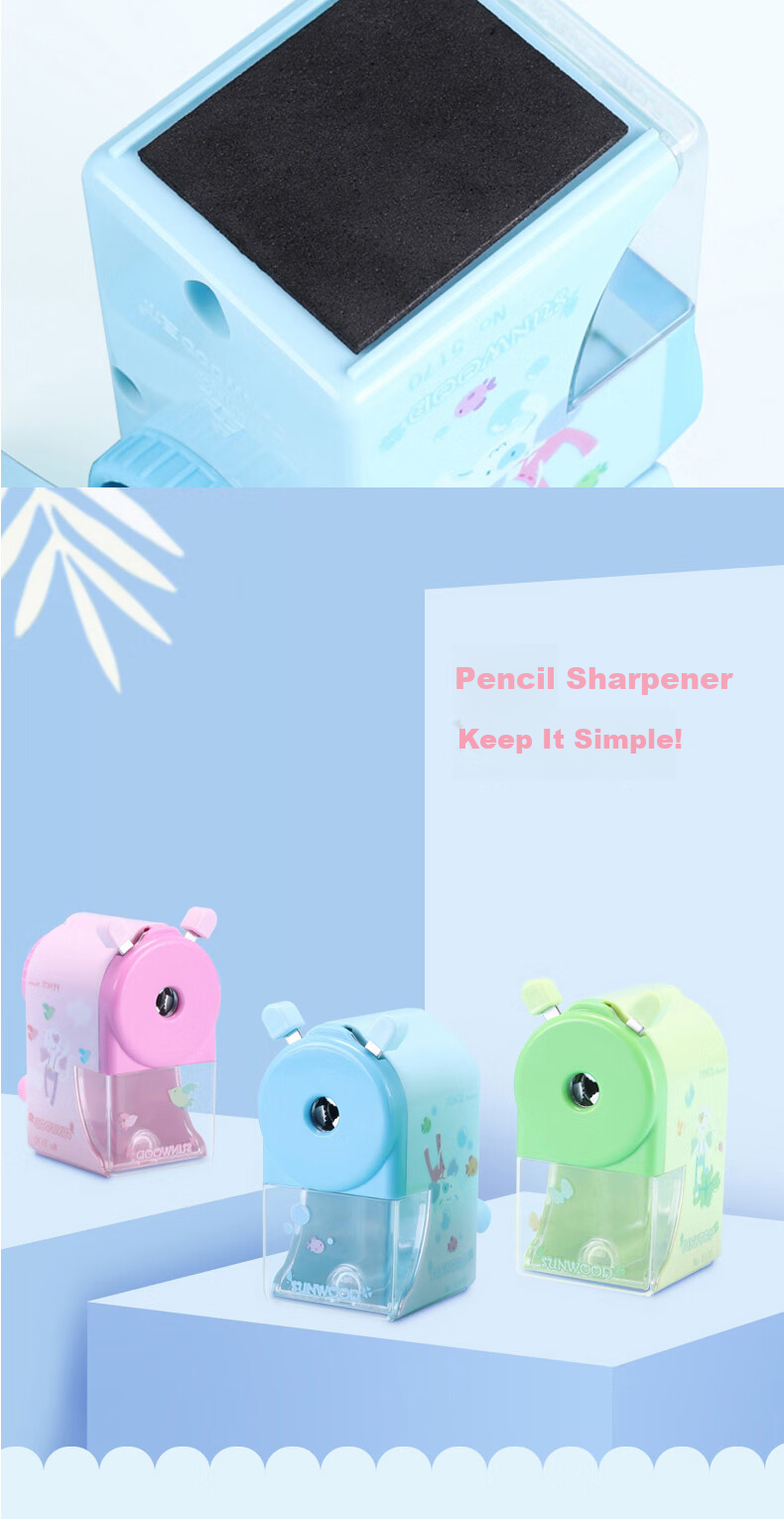 SUNWOOD Simple Manual Pencil Sharpener Cartoon Pencil Sharpener Student Crank Sharpener Blue 5170 5