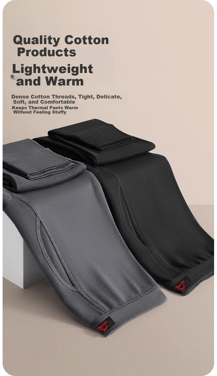 LangSha Men's Autumn Thermal Pants 7A Antibacterial Mite-Resistant Thin Pure Cotton Loose Fit Winter Warm Base Layer Pants 6