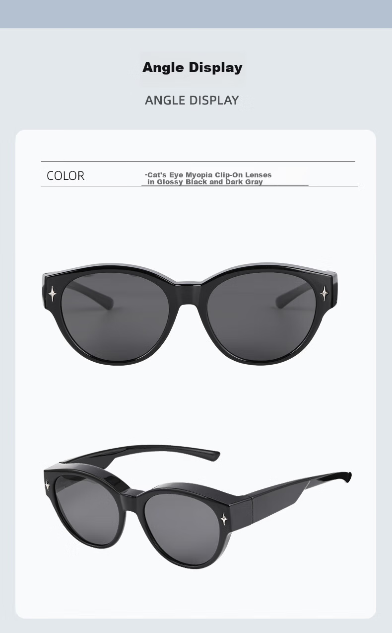 40,000 KM Cat Eye Sunglasses Clip-On for Prescription Glasses Women Square Round Face Polarized UV Protection Driving Sunglasses 8