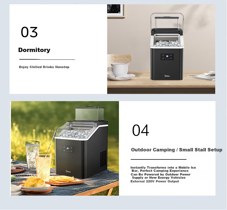 Midea Ice Maker Home Cube Ice Stainless Steel Mini Ice Machine Dormitory Ice Cube Automatic Cleaning Office Appointment Ice Making Cold Drink MBJ-20F17TE 7