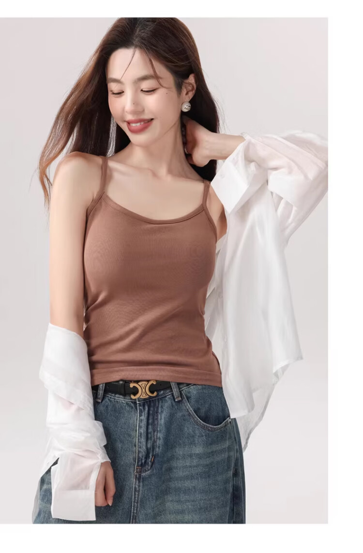 Caiyue Women's Padded Camisole Tank Top Spring Summer Thin Integrated Bra-Free Slim Fit Backless Base Layer Shirt 18