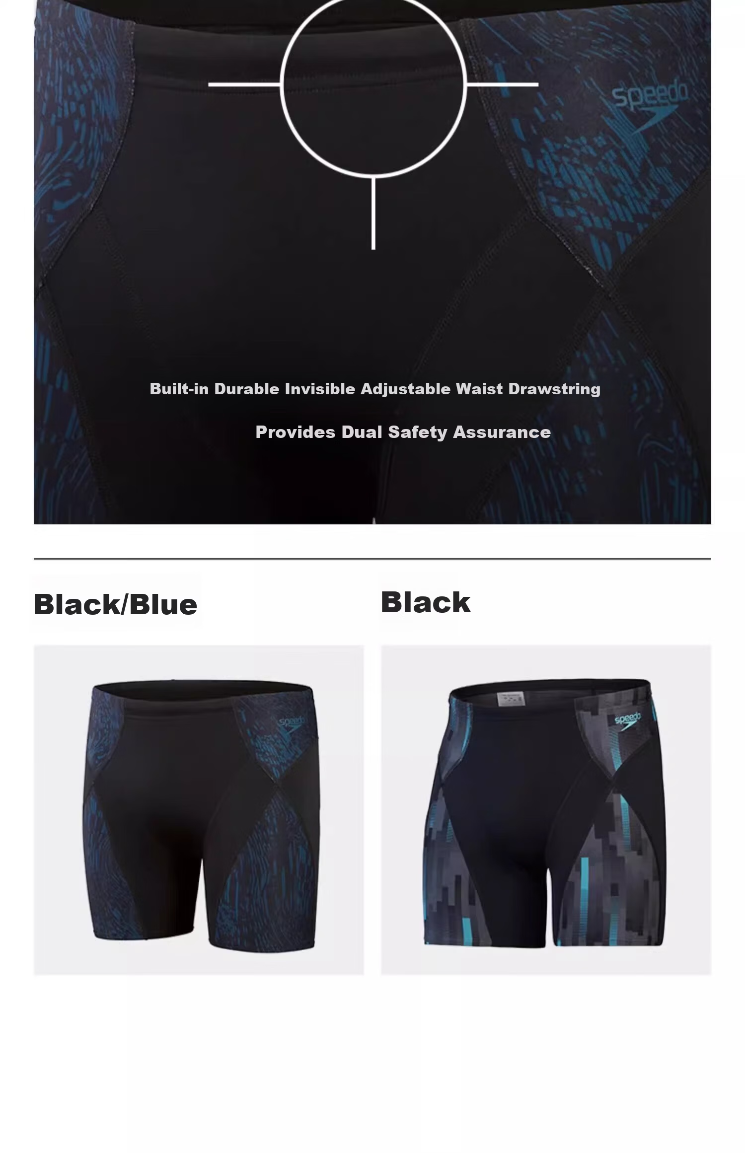 Speedo Men's Functional Series Muscle Support Swimming Fitness High-Elastic Quick-Dry Knee-Length Swim Shorts, Black/sky Blue, Size 36 12