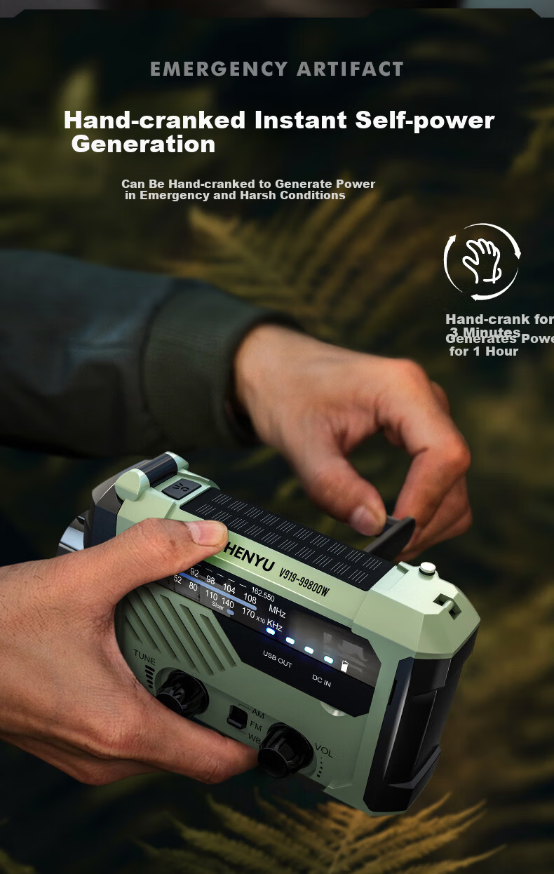 SHENYU Hand-Crank Dynamo Flashlight Radio Solar Multifunctional Emergency Charging Disaster Earthquake Lighting Equipment 4