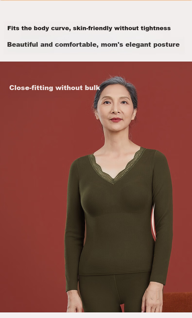 MiiOW Middle-aged and Elderly Women's Cashmere Silk Patch Warm Long Sleeve Top Mom 2025 New Wireless Bra Thermal Underwear 12