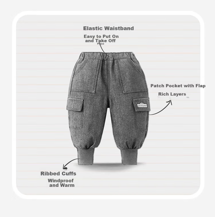 Ciciibear [Integrated Fleece Anti-Fade] Baby Denim Jeans Fleece-Lined Thickened Winter Cargo Pants Boys Children's Trousers 7