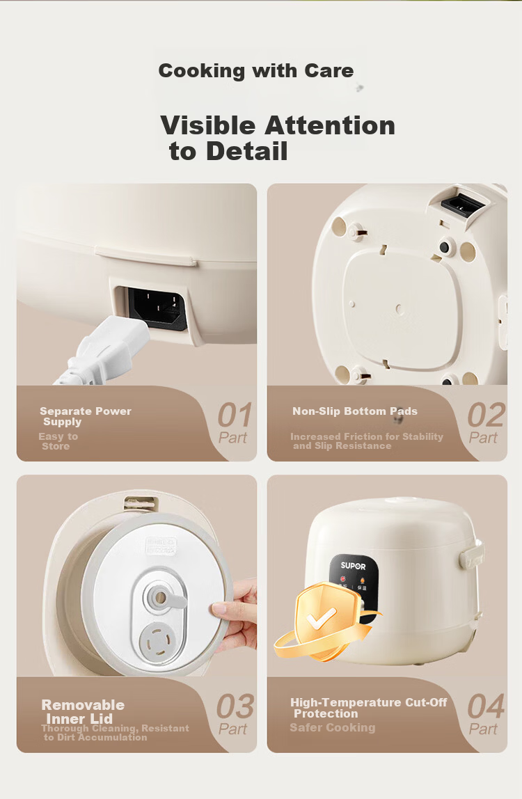 SUPOR Rice Cooker 1-2 People 1.6L Large Capacity Titanium Ceramic Non-Stick Inner Pot Mini Smart Multifunctional Micro Pressure Rice Cooker One-Key Keep Warm Quick Cook F16R1091 14