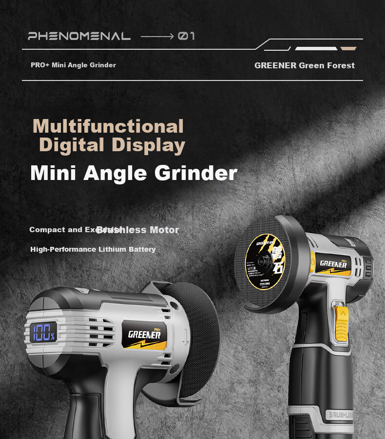 GREENER Mini Angle Grinder Cutting Machine Small Handheld Electric Grinder Cutting Machine Household Small Lithium Battery Brushless Dual Battery 2