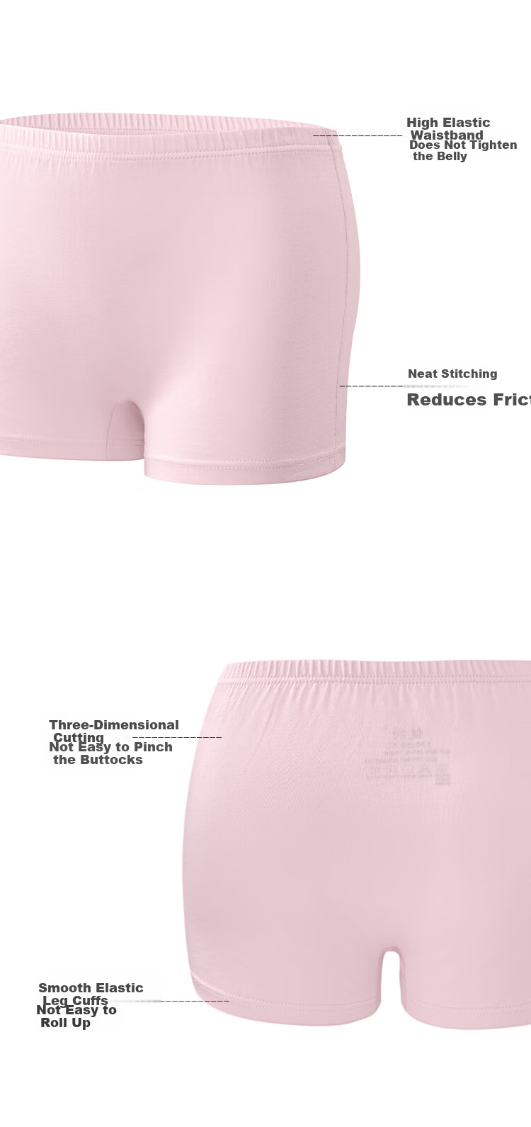Jianjiang 7A Antibacterial Children's Underwear, Girls' Panties, Kids' Mid to Large Size Long-Staple Cotton Boxer Briefs, Breathable, 4-Pack 10