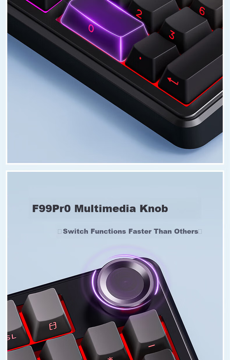 AULA F99Pro Wireless Customizable Mechanical Keyboard Gasket Structure 99-Key Hot-Swappable Wired Bluetooth Tri-Mode Office Gaming BlackBerry Pink Firefly Sky Axis 4