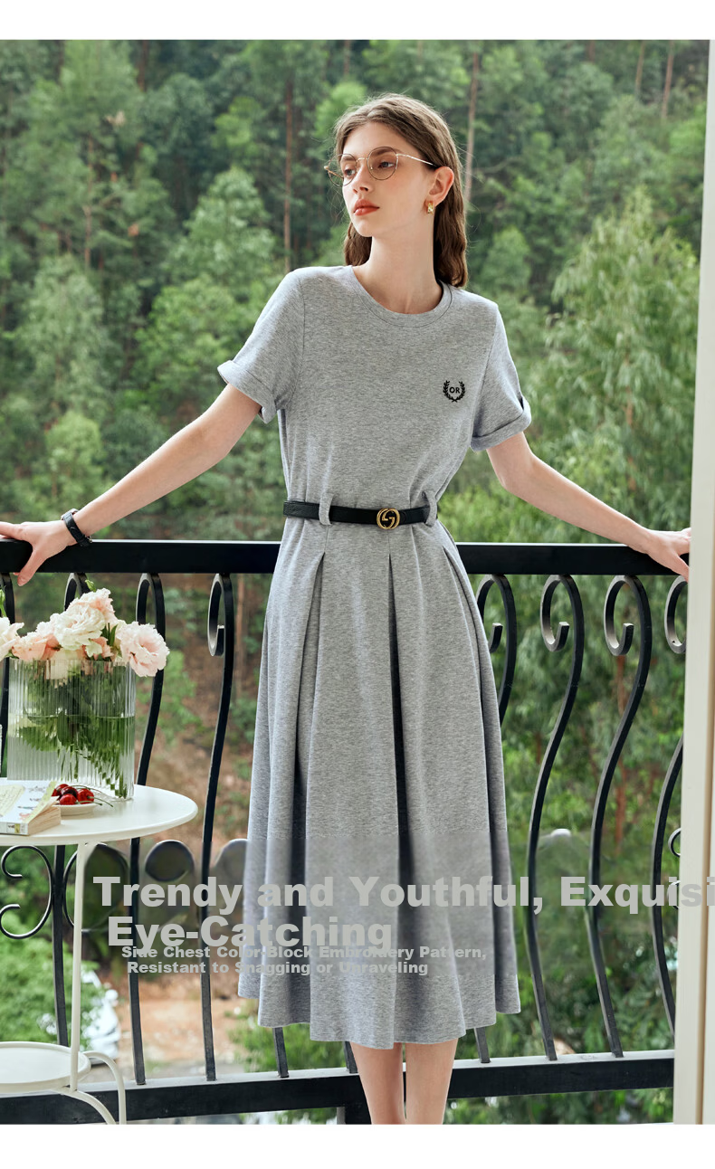 Olrain Eurie Knit Dress Women's Summer Commuter College Style Casual Waist Slimming Long Dress Light Gray S 17